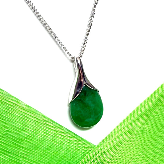 Beautiful and stunning real green jade pendant necklace in a teardrop shape, exquisite and timeless design