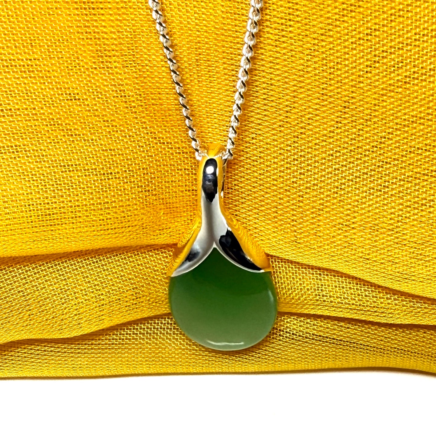 Beautiful and stunning real green jade pendant necklace in a teardrop shape, exquisite and timeless design