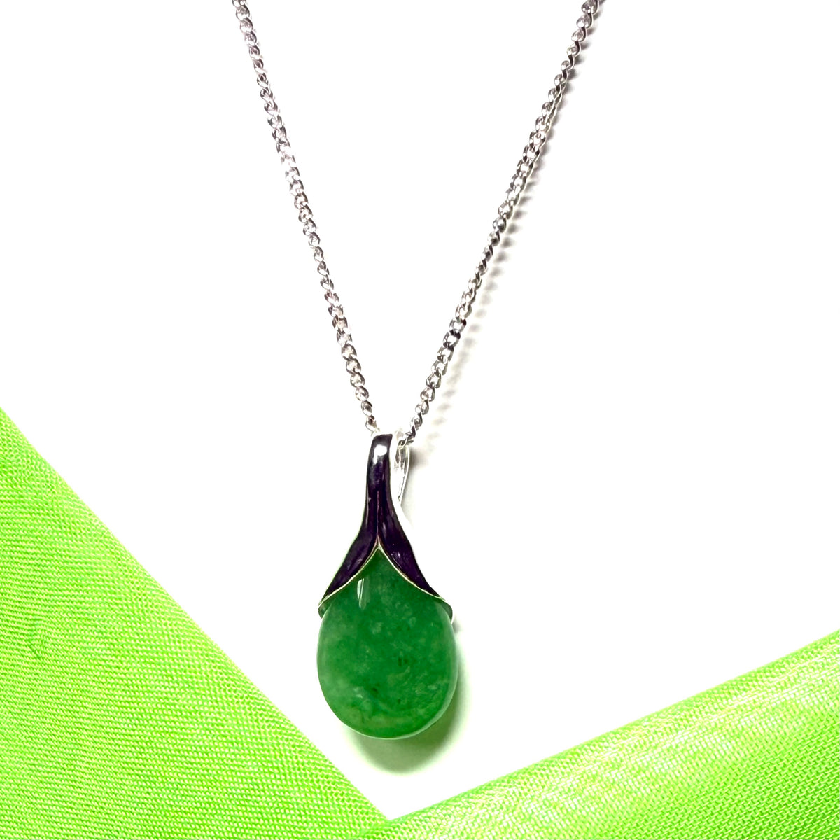 Beautiful and stunning real green jade pendant necklace in a teardrop shape, exquisite and timeless
