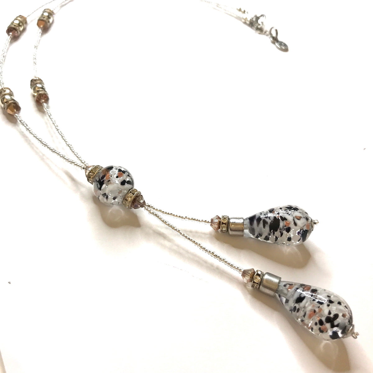Beautiful black white and gold dropped beaded real Murano glass necklace