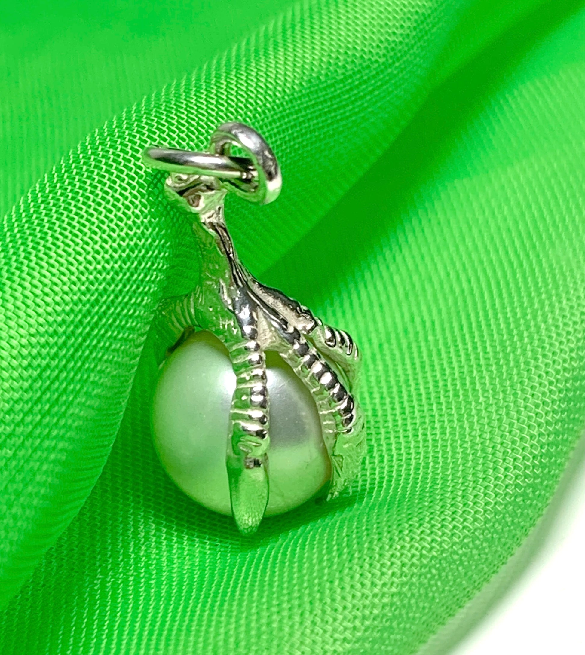 Bird of Prey talon hooked claw real freshwater pearl charm silver