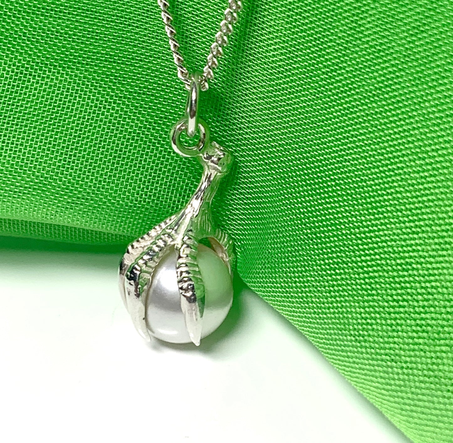 Bird of Prey talon hooked claw real freshwater pearl necklace silver