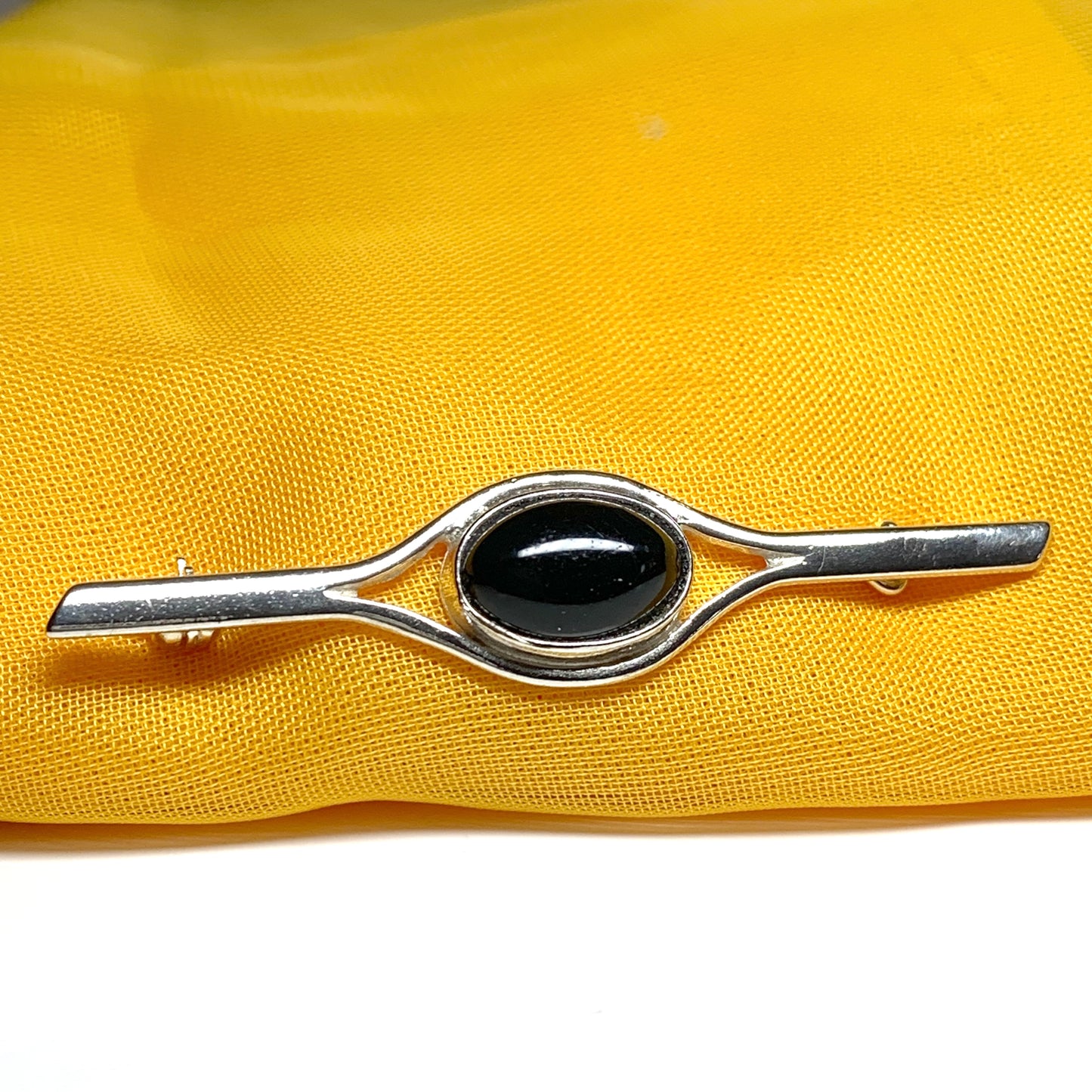 Black Oval Jet Brooch Sterling Silver