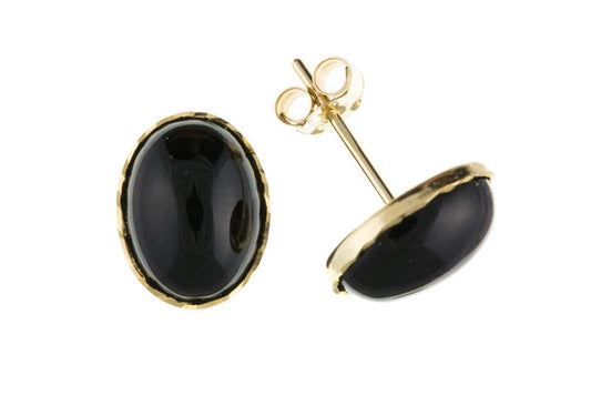 Black Oval Onyx Yellow Gold Stud Earring