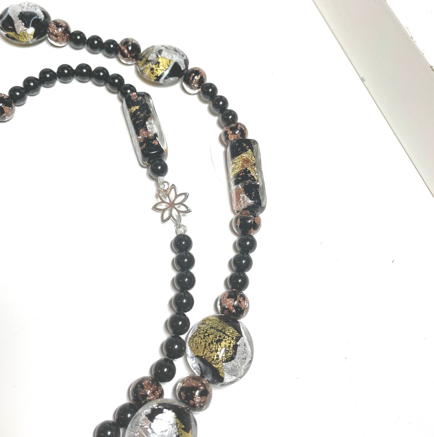 Unique black beaded Murano glass necklace
