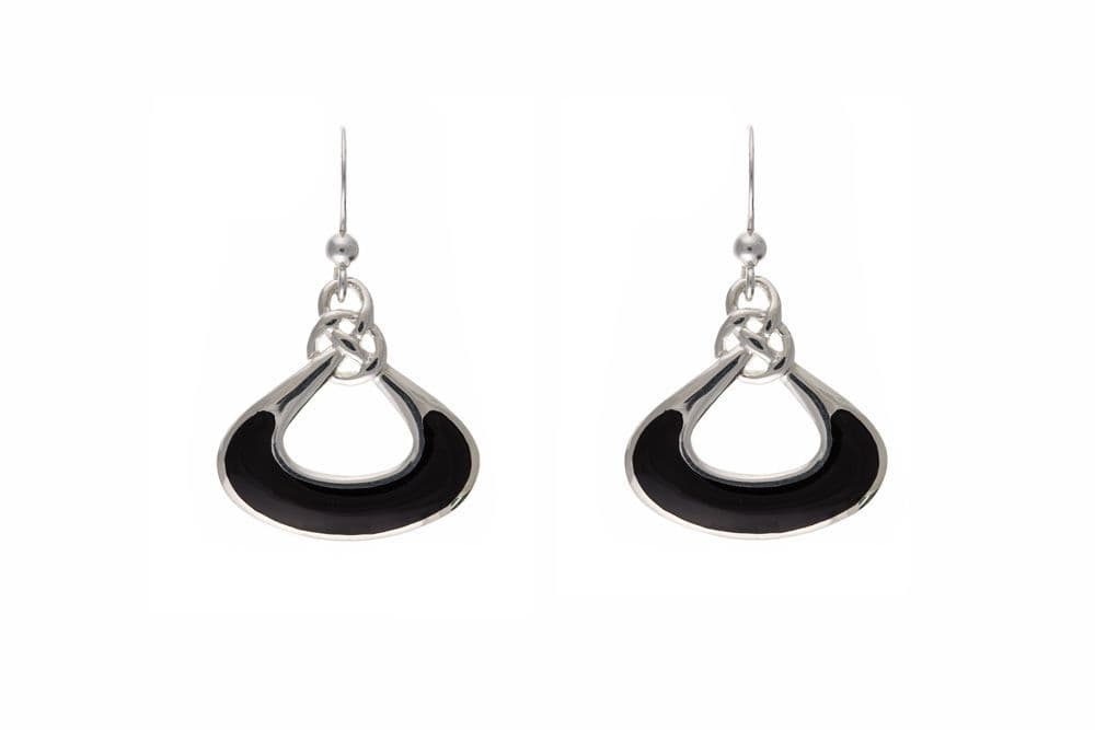 Black onyx double fancy circle drop Celtic earrings