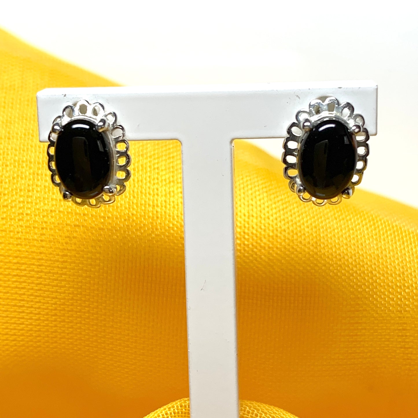 Black onyx oval sterling silver stud earrings