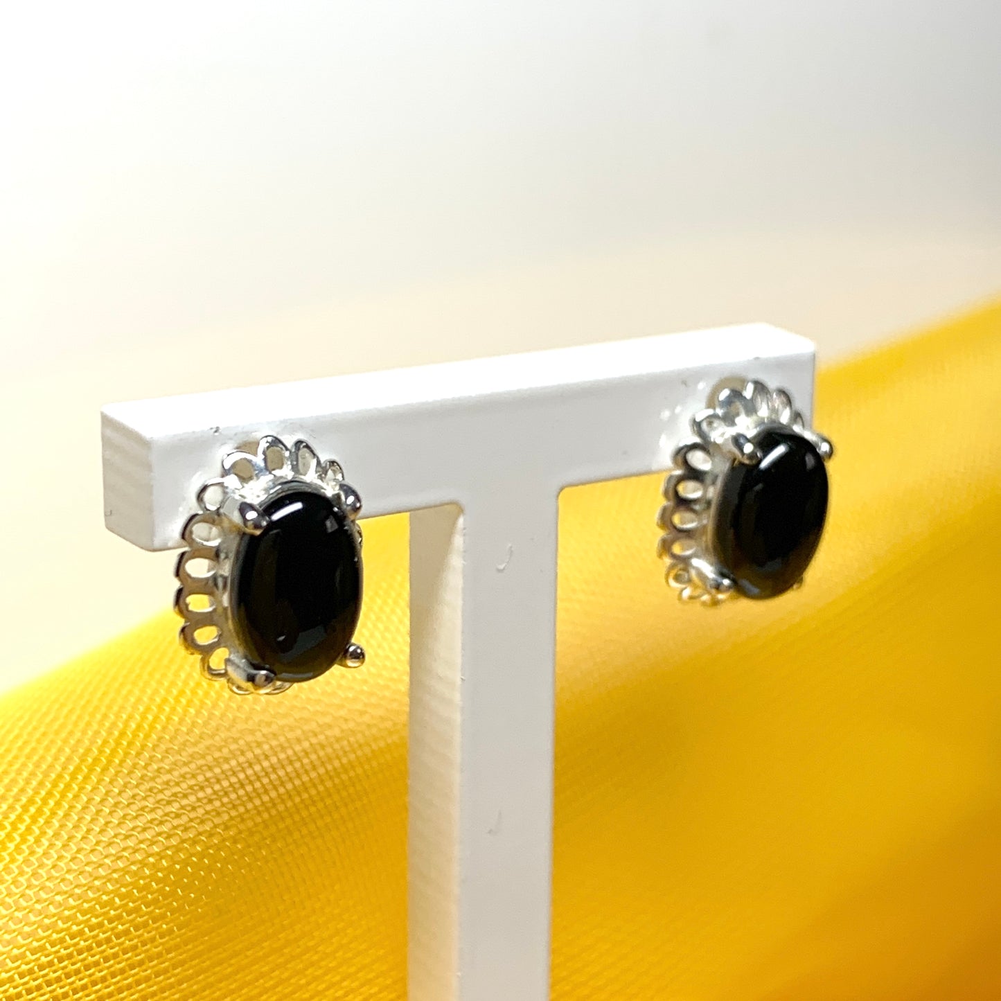 Black onyx oval sterling silver stud earrings