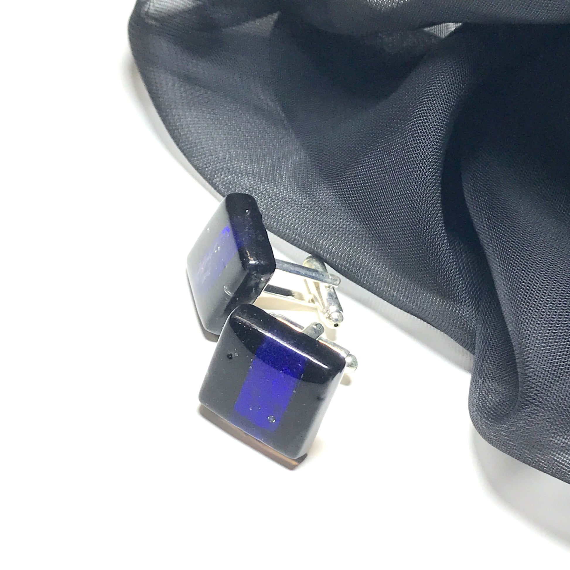 Dark Blue Black Murano Glass Cufflinks