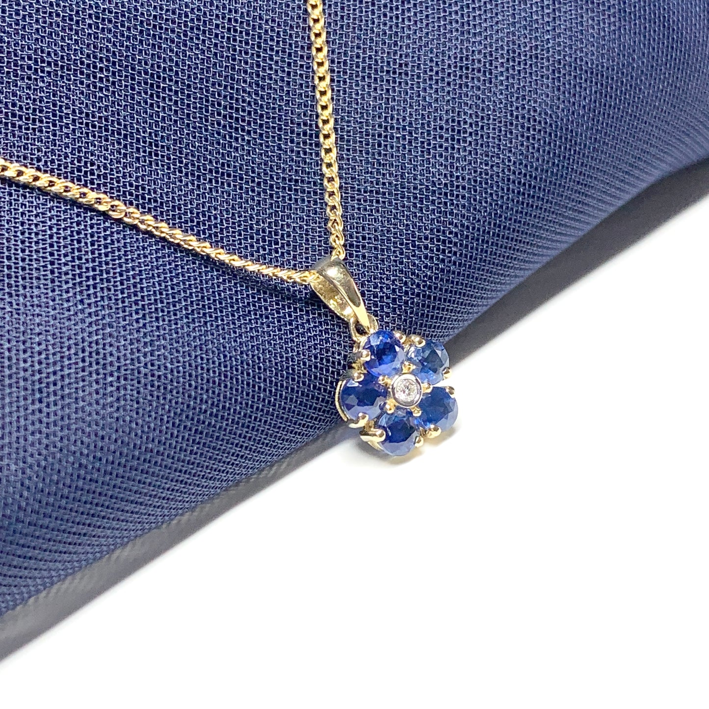 Blue Sapphire And Diamond Yellow Gold Daisy Cluster Necklace