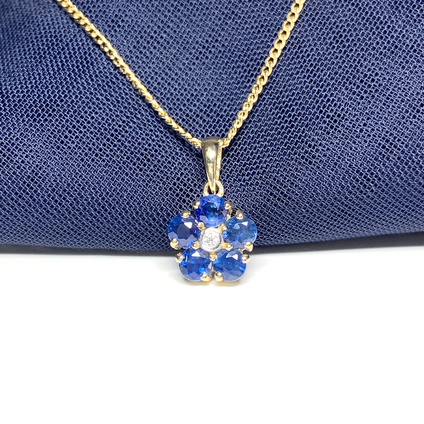 Blue Sapphire And Diamond Yellow Gold Daisy Cluster Necklace