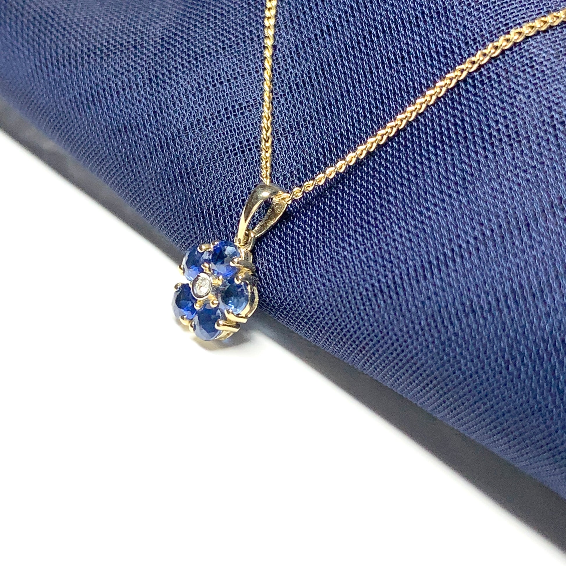 Blue Sapphire And Diamond Yellow Gold Daisy Cluster Necklace