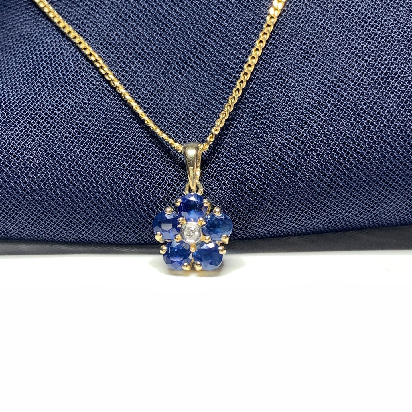 Blue Sapphire And Diamond Yellow Gold Daisy Cluster Necklace