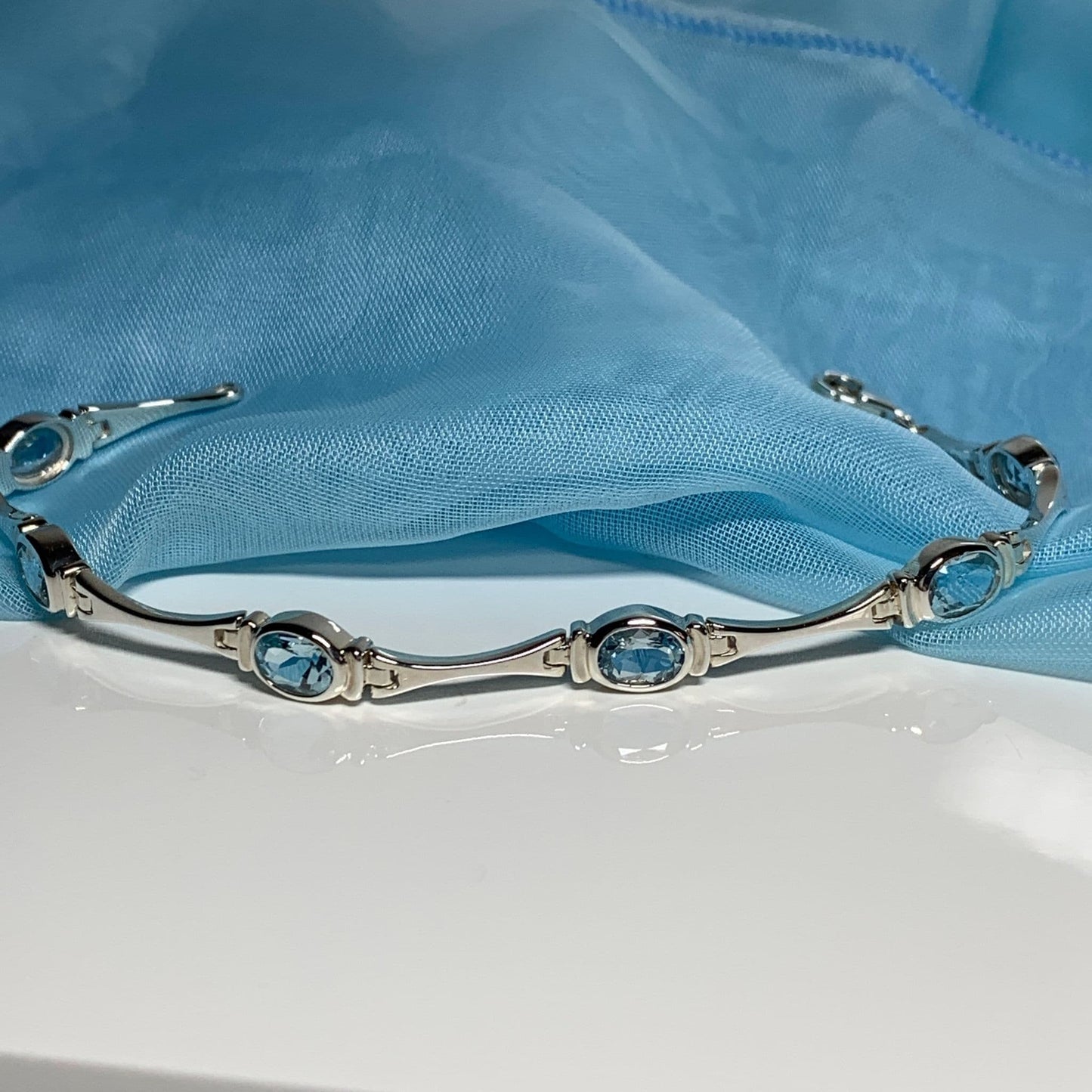 Blue Topaz Bracelet Sterling Silver Oval Shaped