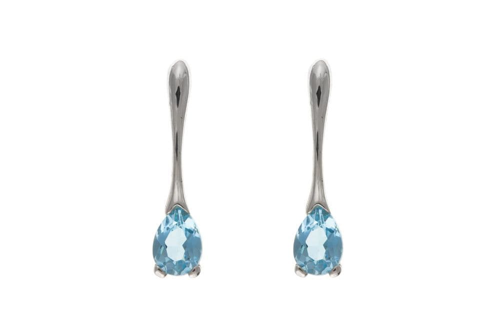 Blue topaz sterling silver long drop earrings pear shaped stones