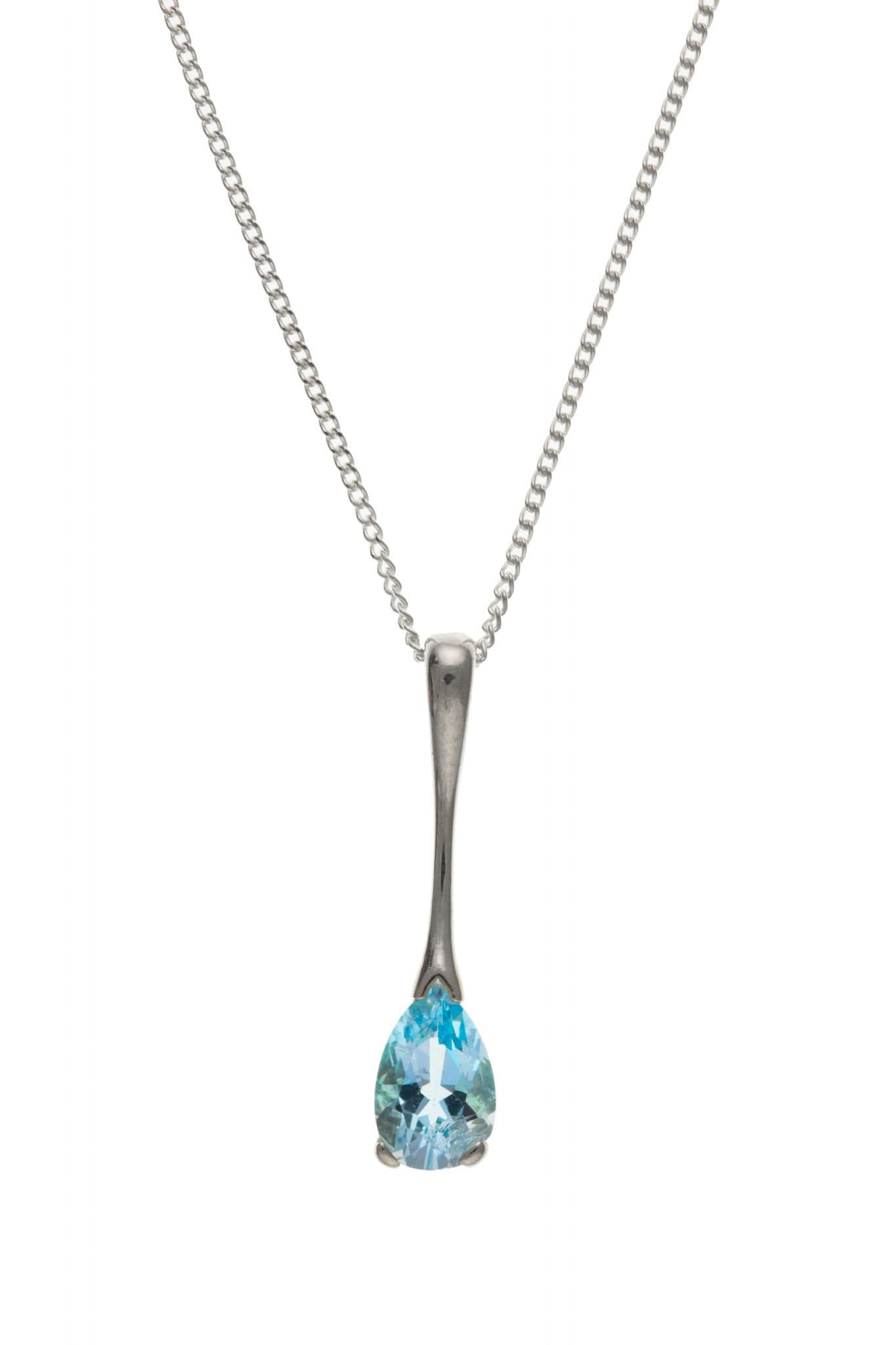 Blue Topaz Sterling Silver Long Drop Pear Shaped Necklace
