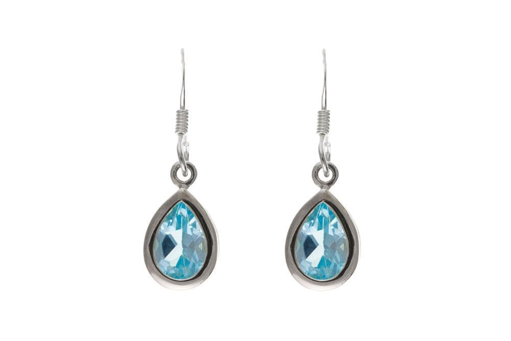 Blue topaz sterling silver pear shaped drop earrings