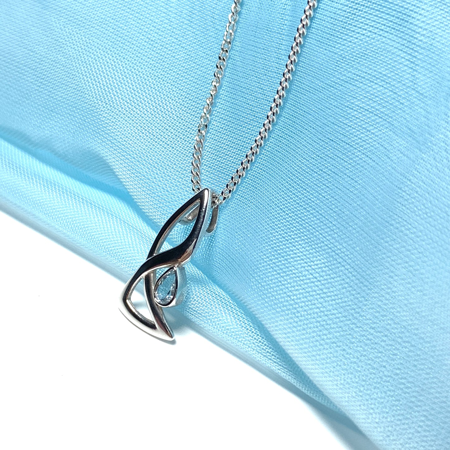 Blue Topaz fancy necklace sterling silver pear shaped pendant