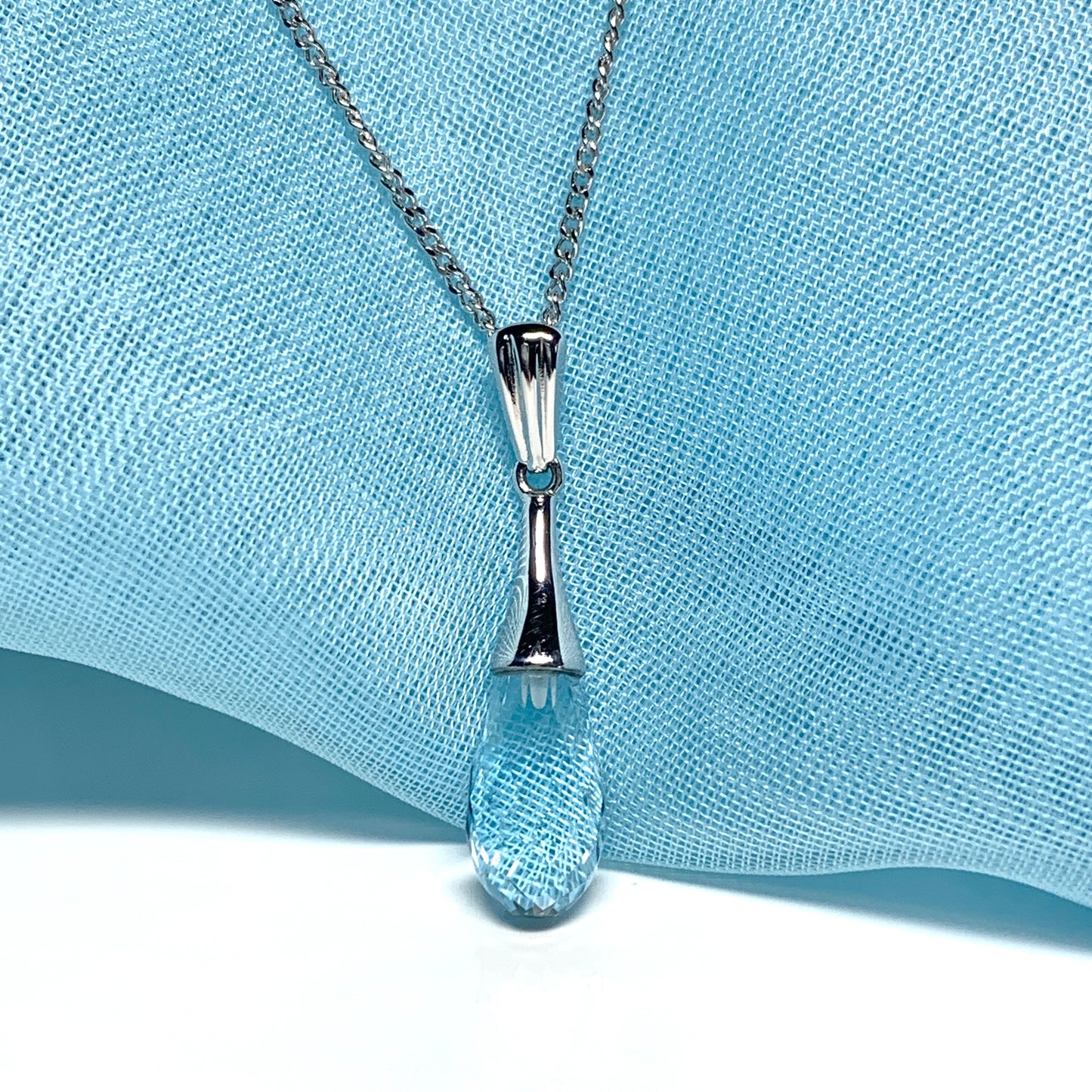 Blue Topaz necklace white gold faceted pendant