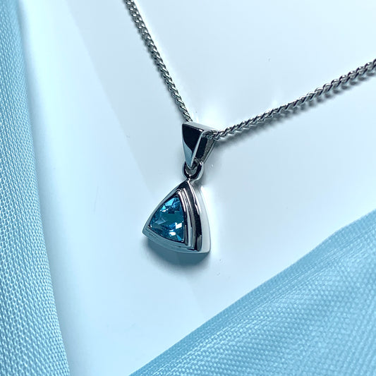 Blue Topaz necklace white gold triangle shaped pendant