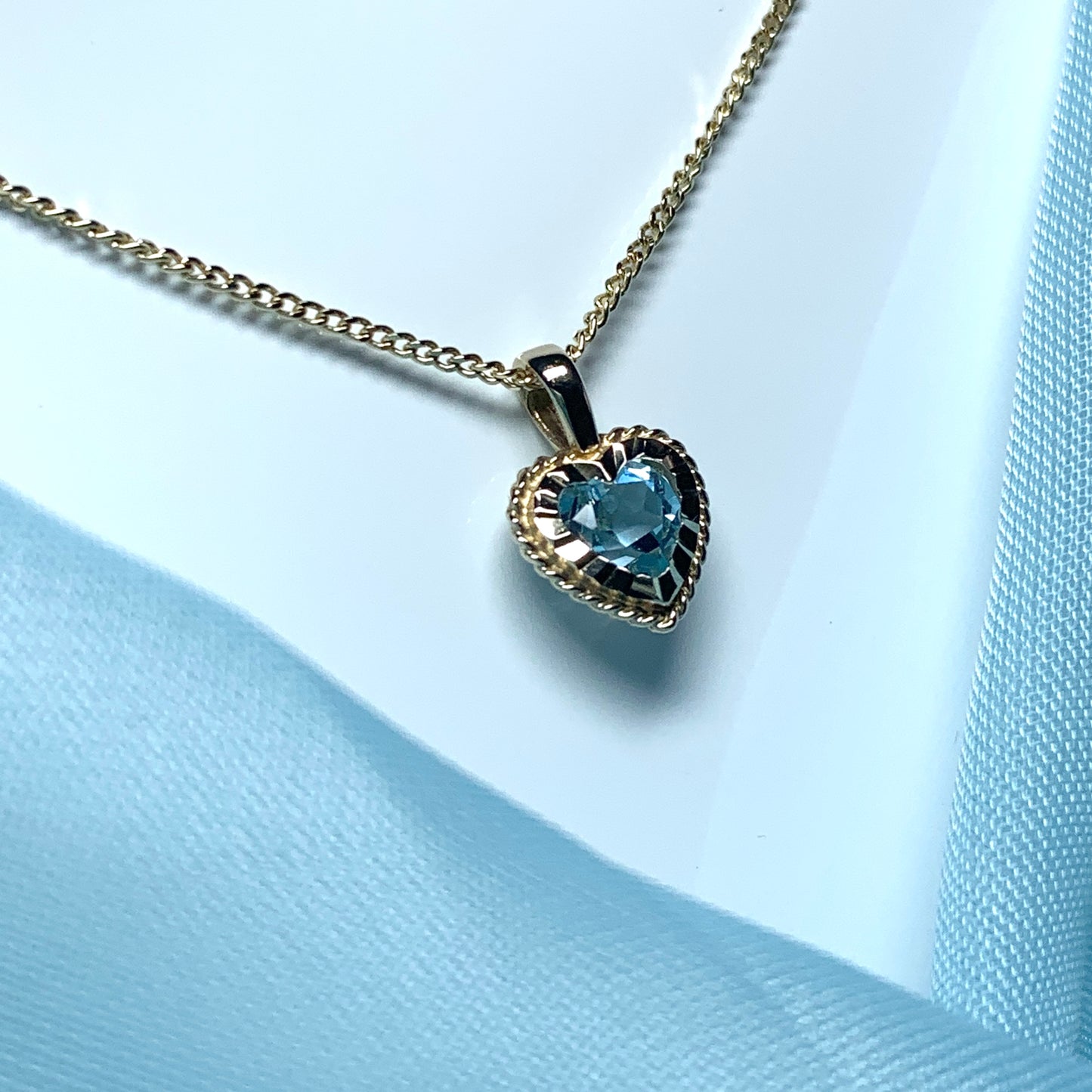 Blue Topaz necklace yellow gold heart shaped pendant