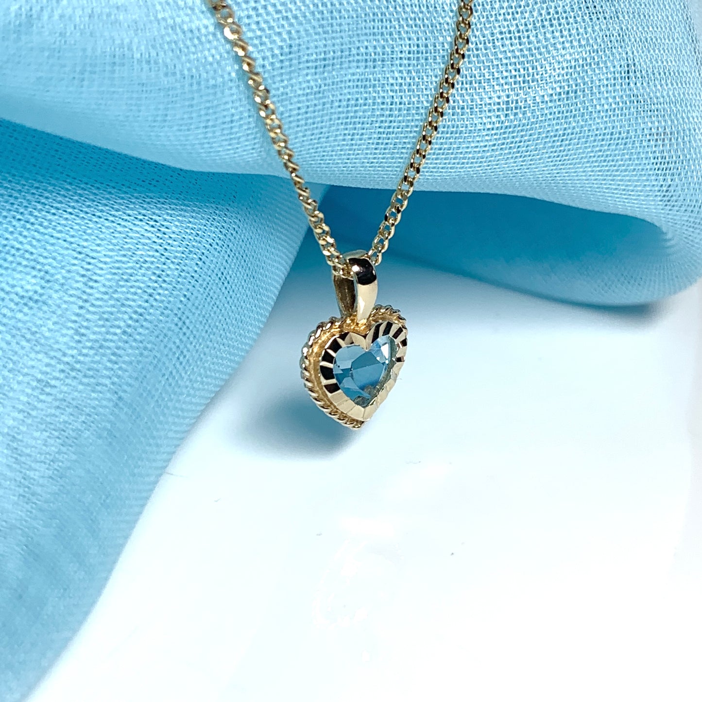 Blue Topaz necklace yellow gold heart shaped pendant