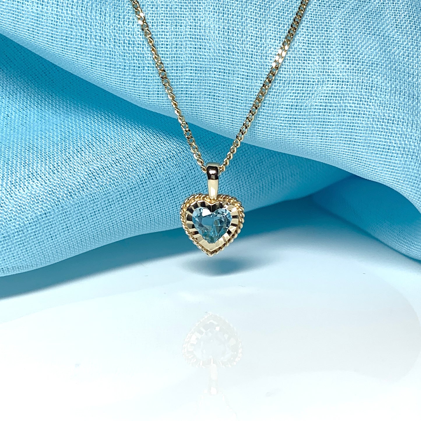 Blue Topaz necklace yellow gold heart shaped pendant