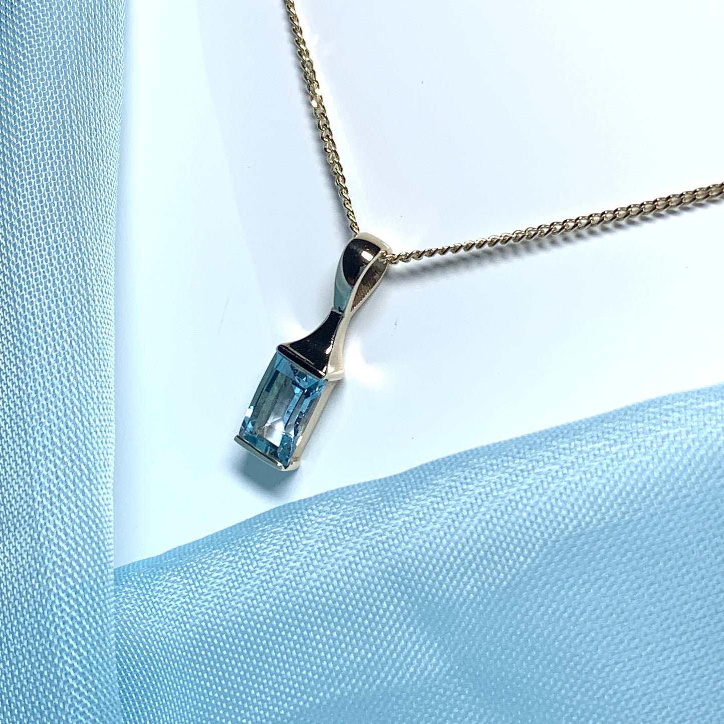 Blue Topaz necklace yellow gold square shaped pendant