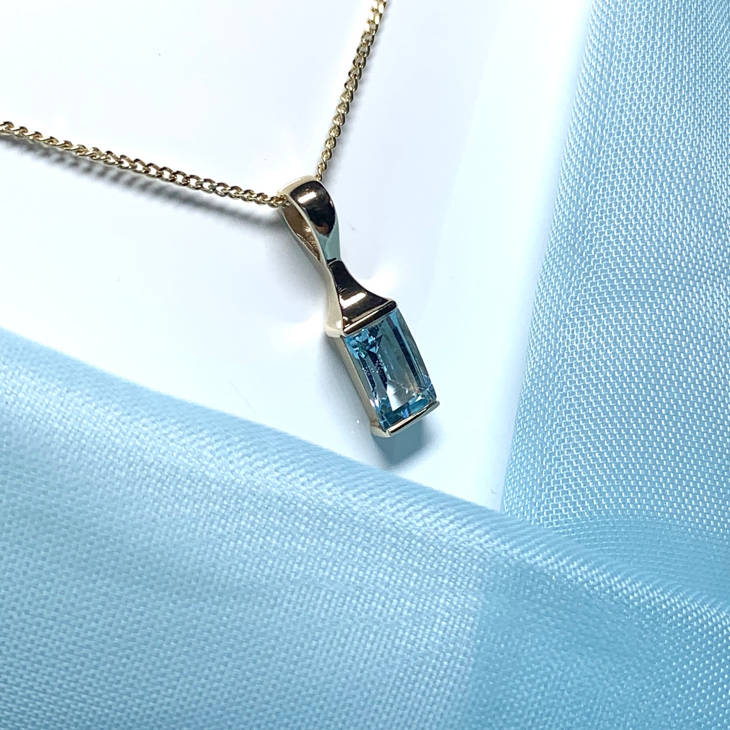 Blue Topaz necklace yellow gold square shaped pendant