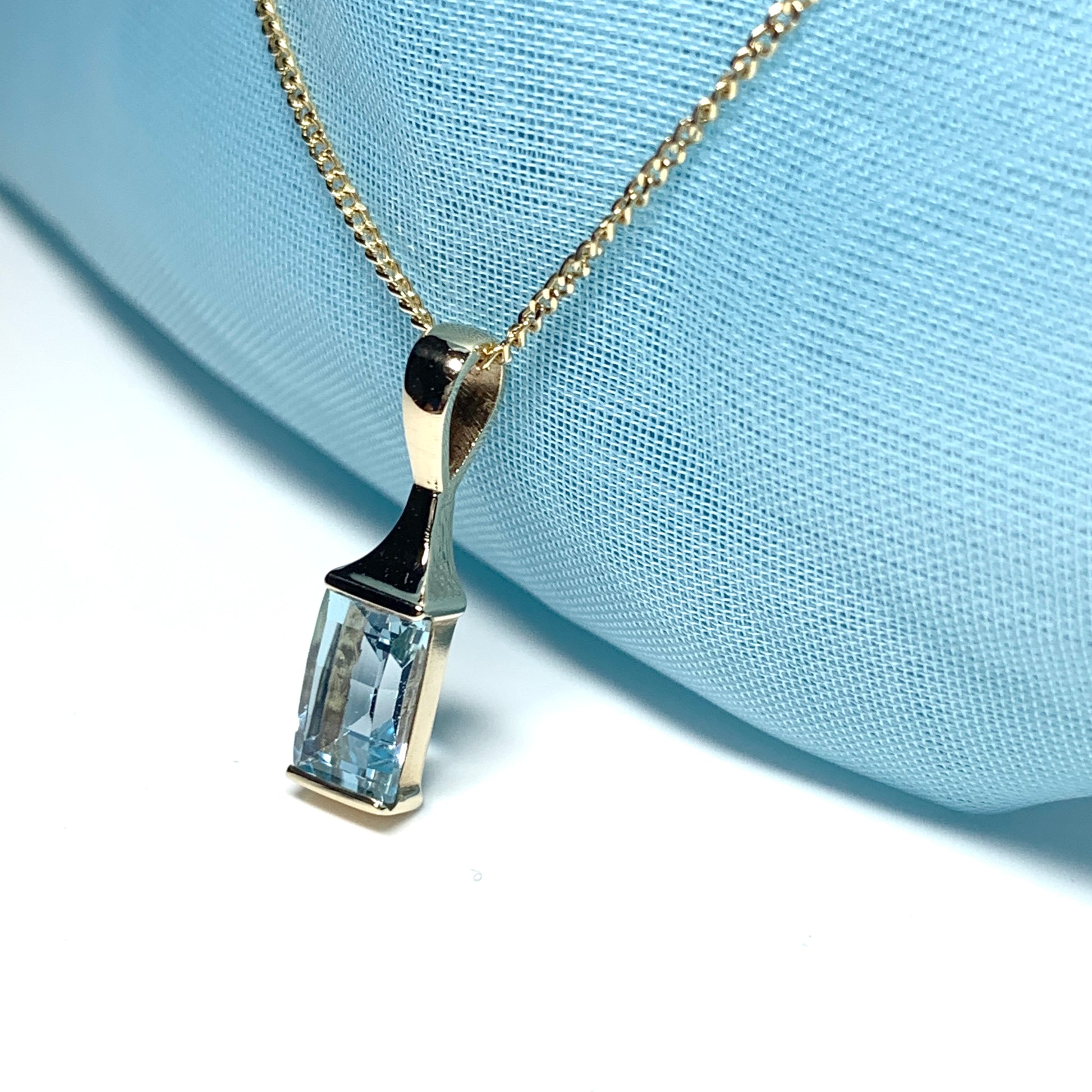 Blue Topaz necklace yellow gold square shaped pendant