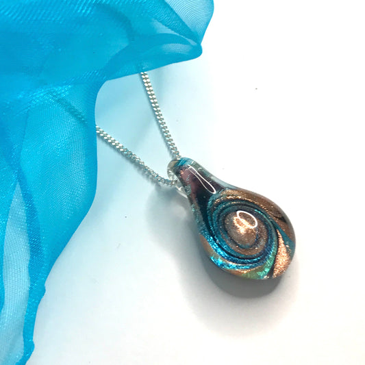 Blue real Murano glass tear drop necklace pendant including chain