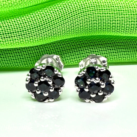 Blue Sapphire White Gold Daisy Cluster Stud earrings