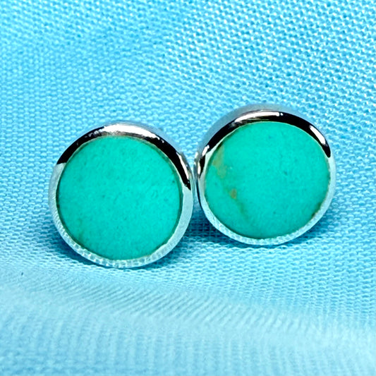 Round Blue Sterling Silver Turquoise Stud Earrings