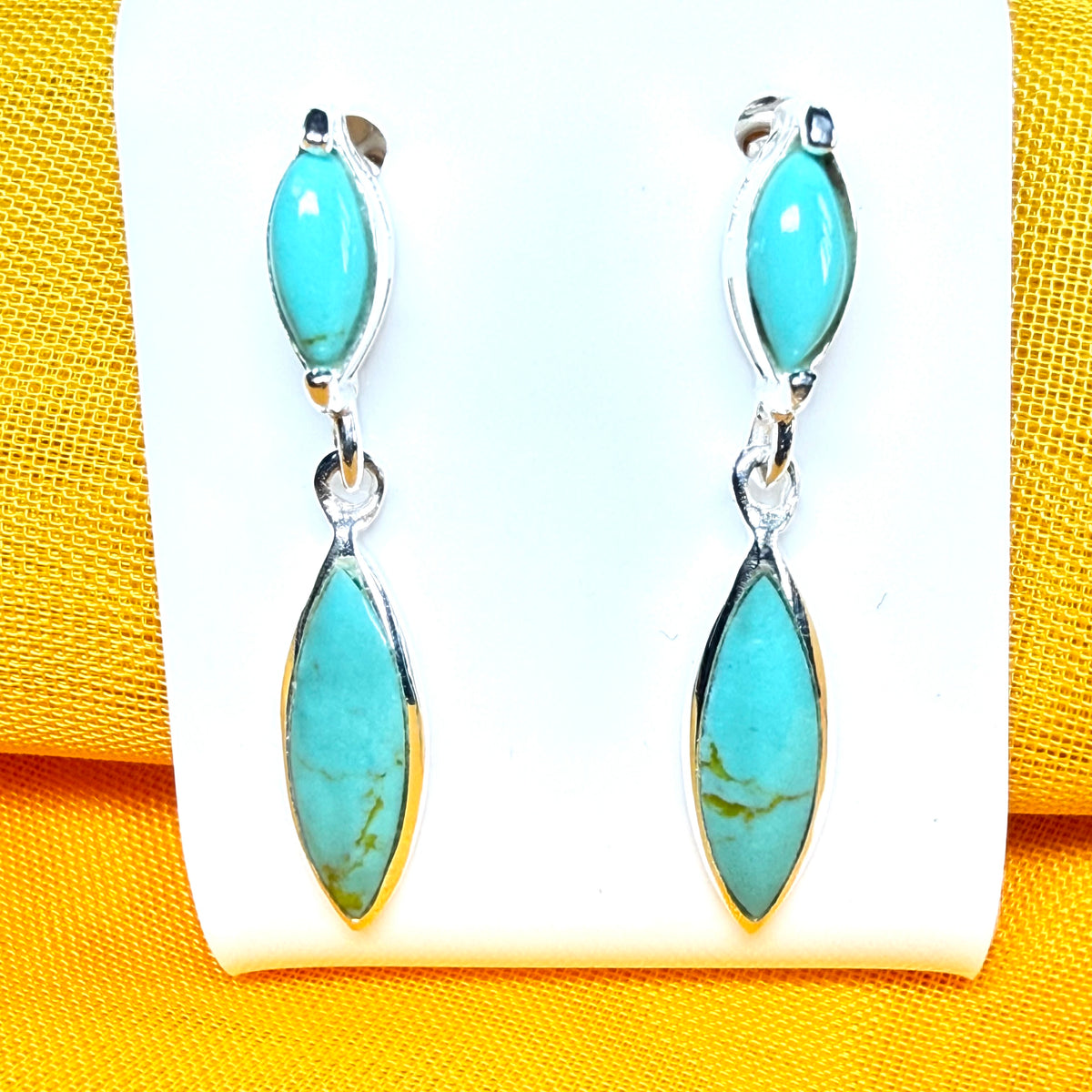 Blue double marquise sterling silver turquoise drop earrings