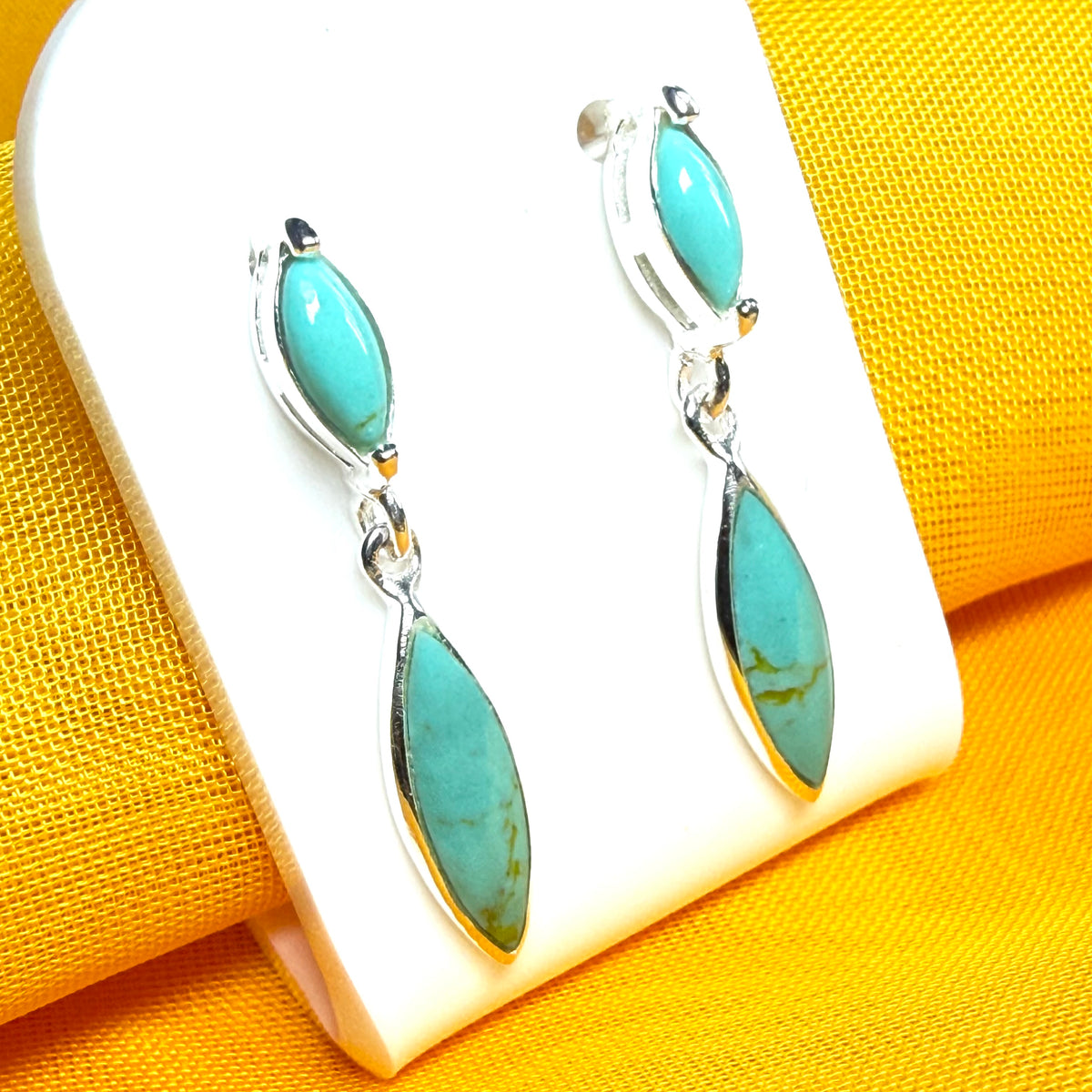 Blue double marquise sterling silver turquoise drop earrings