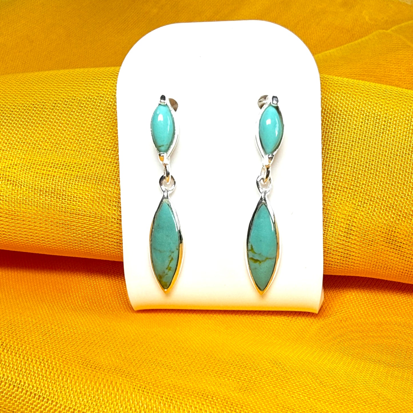 Blue double marquise sterling silver turquoise drop earrings