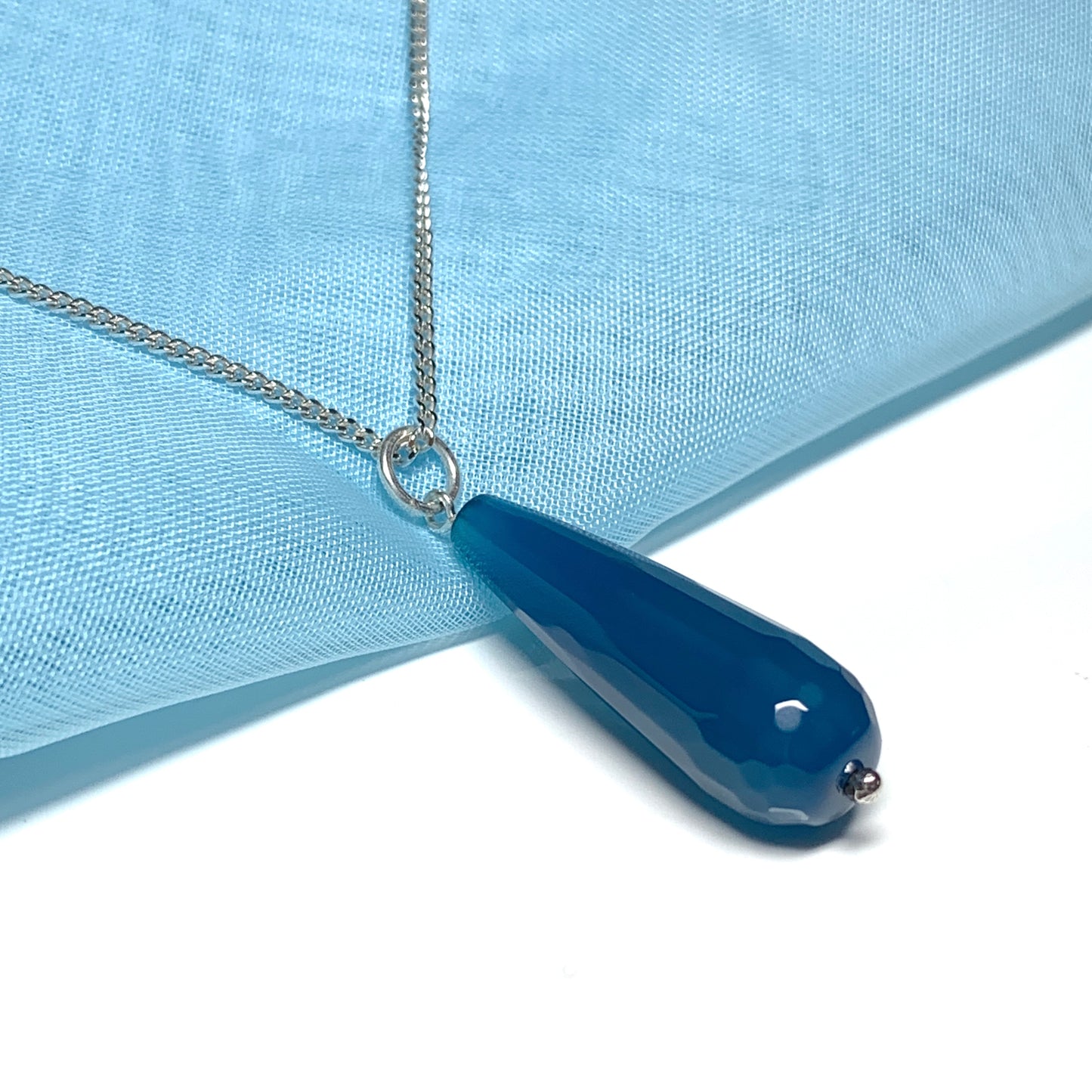 Blue agate tear drop necklace pendent sterling silver