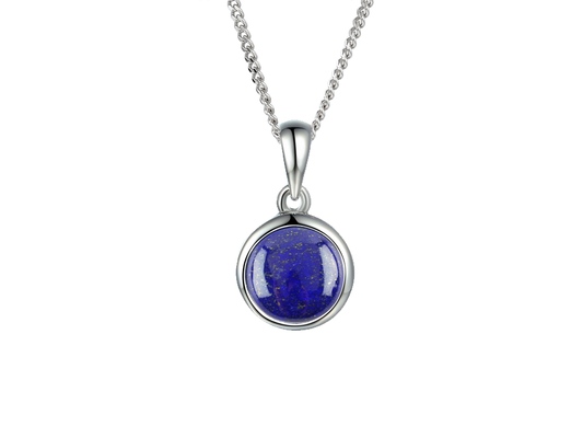 Blue lapis lazuli round necklace sterling silver pendant