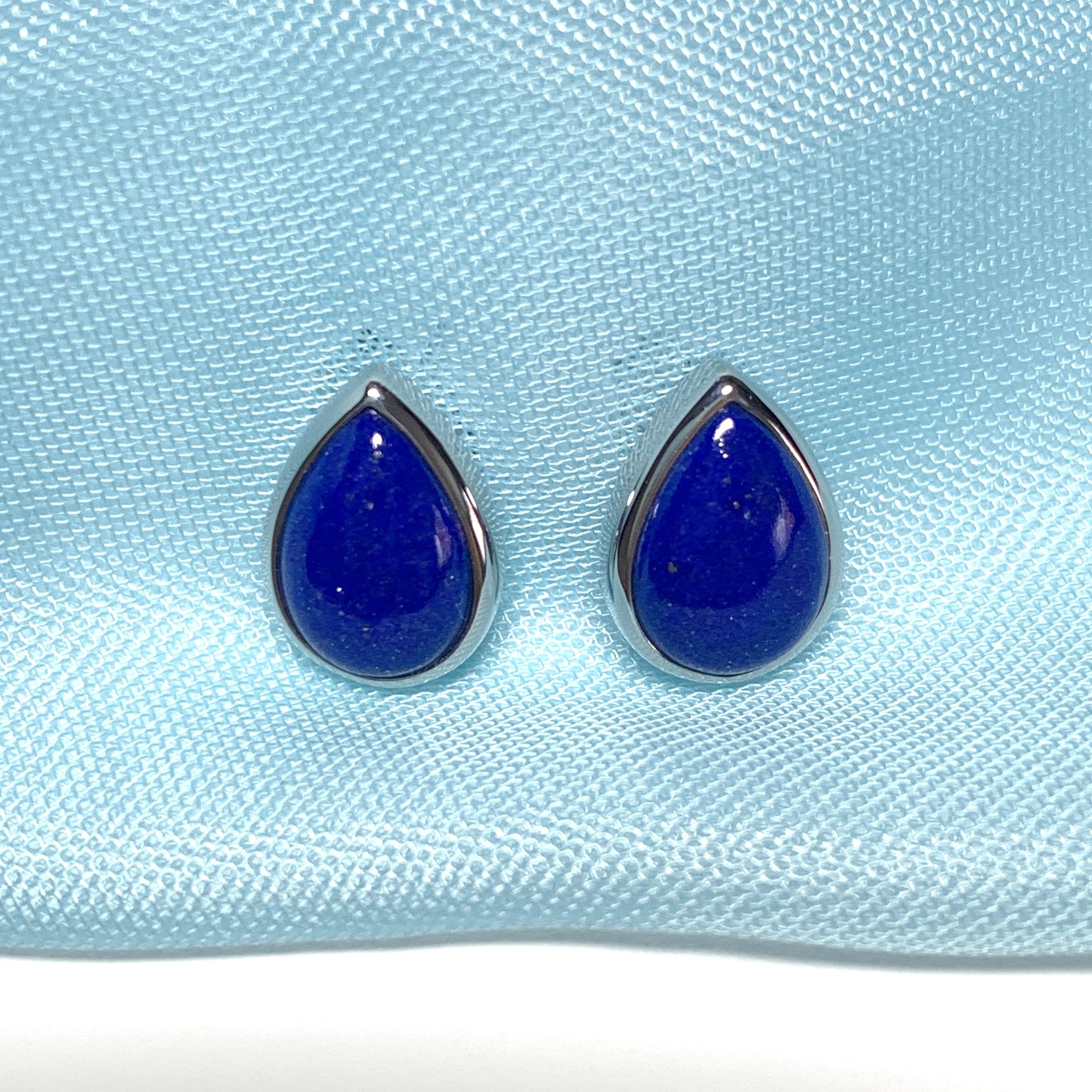 Blue lapis lazuli white gold pear teardrop stud earrings