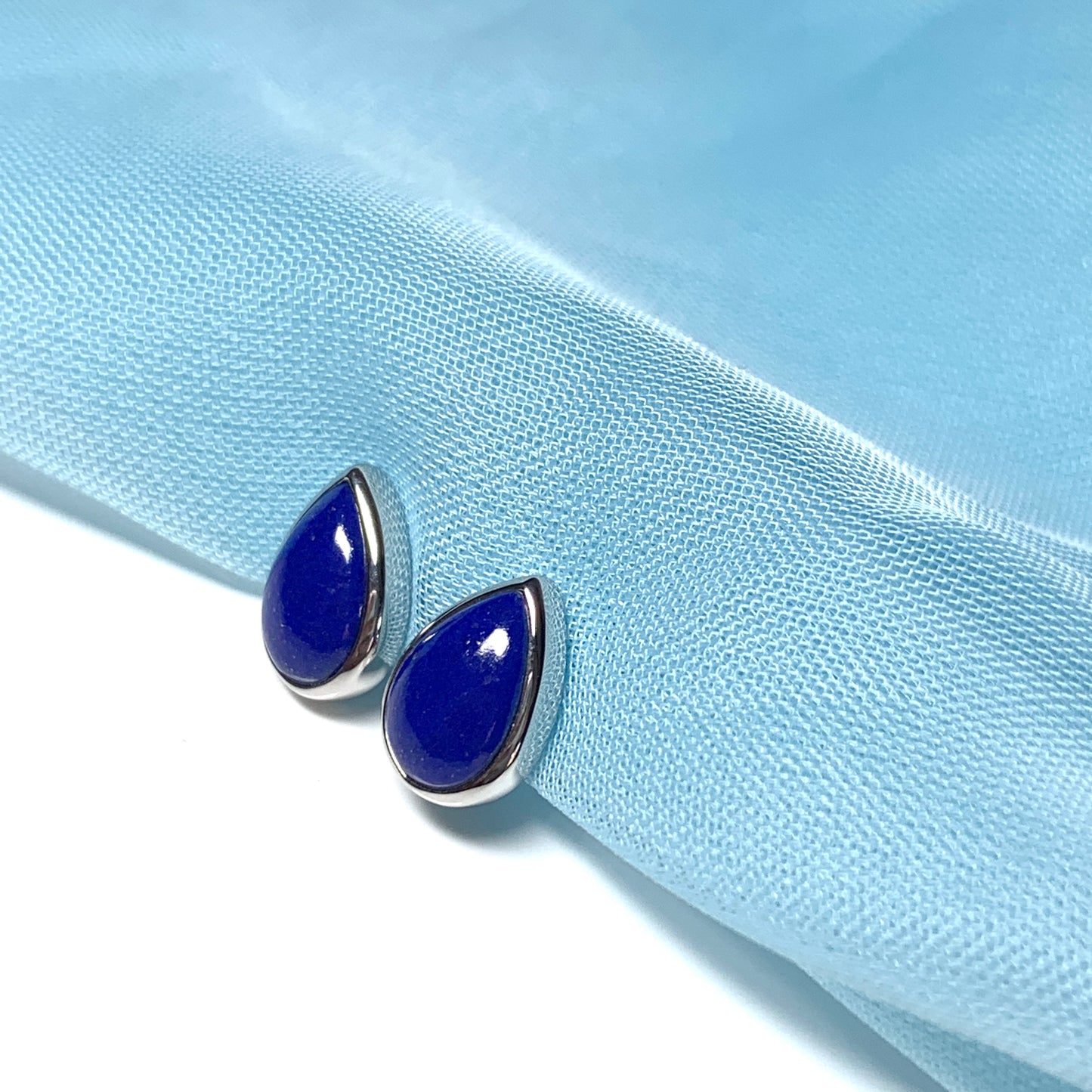 Blue lapis lazuli white gold pear teardrop stud earrings