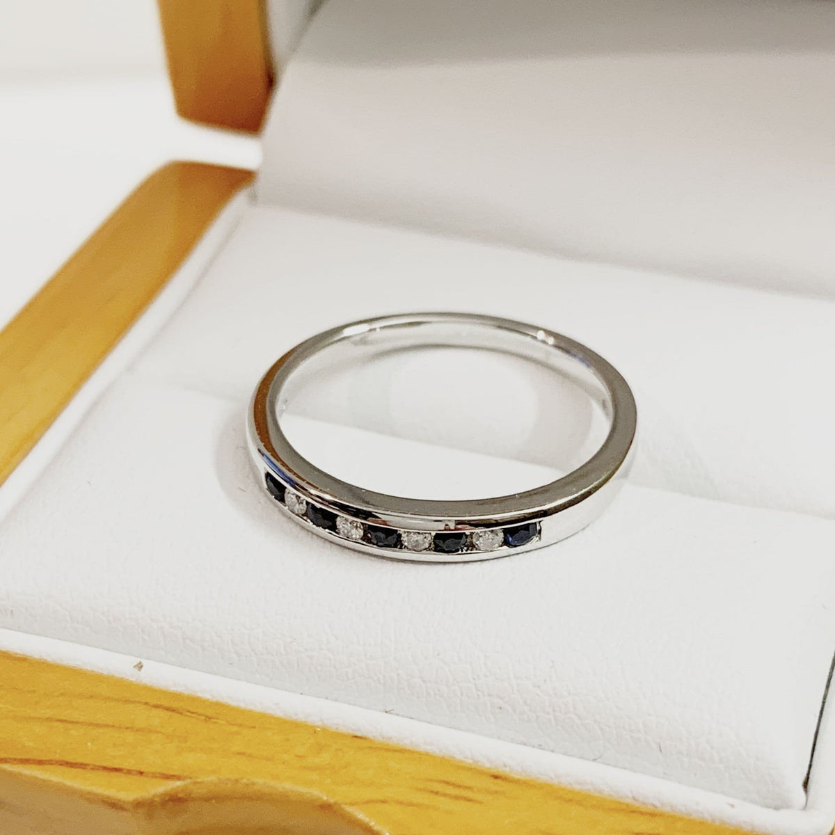 White Gold Blue Sapphire And Diamond Eternity Ring Channel Set