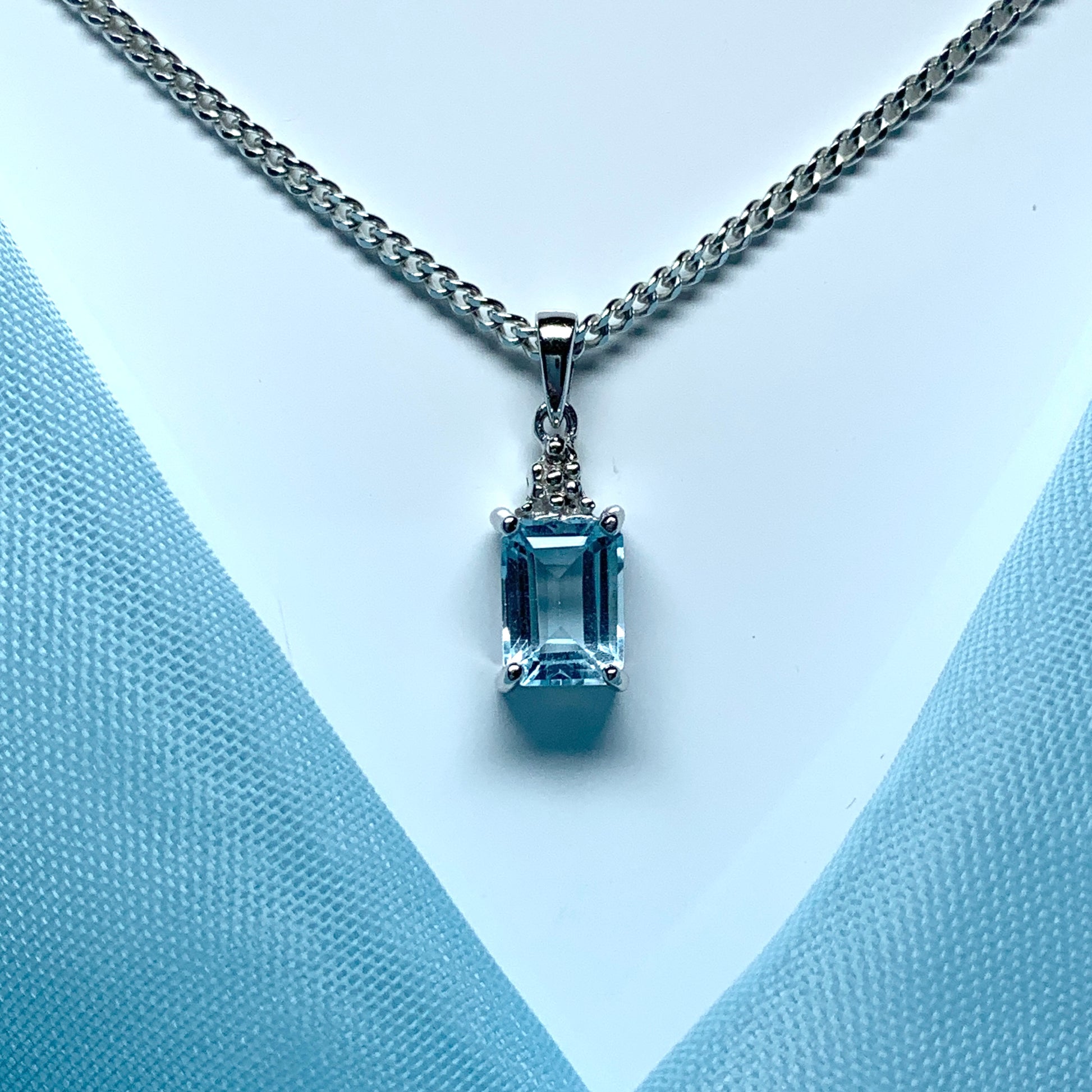 Blue topaz square shaped sterling silver diamond necklace pendant