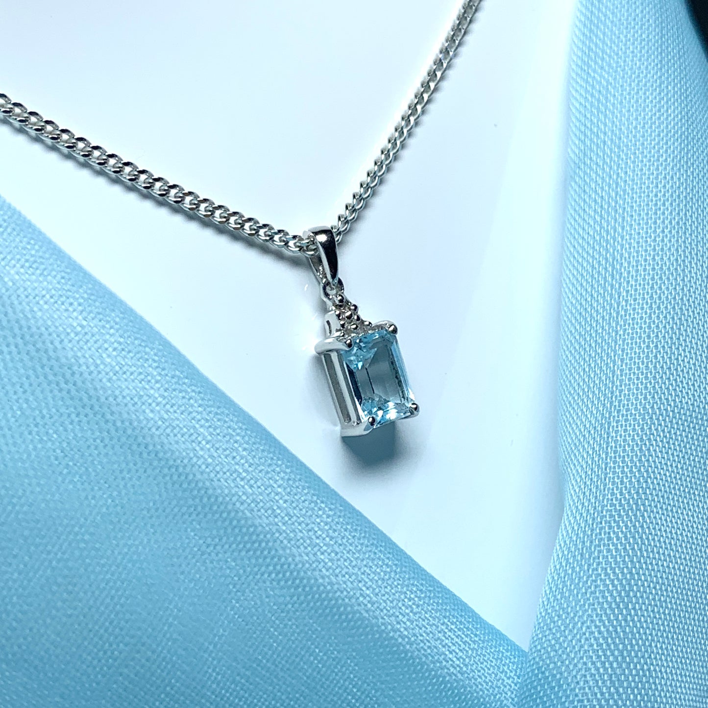 Blue topaz square shaped sterling silver diamond necklace pendant