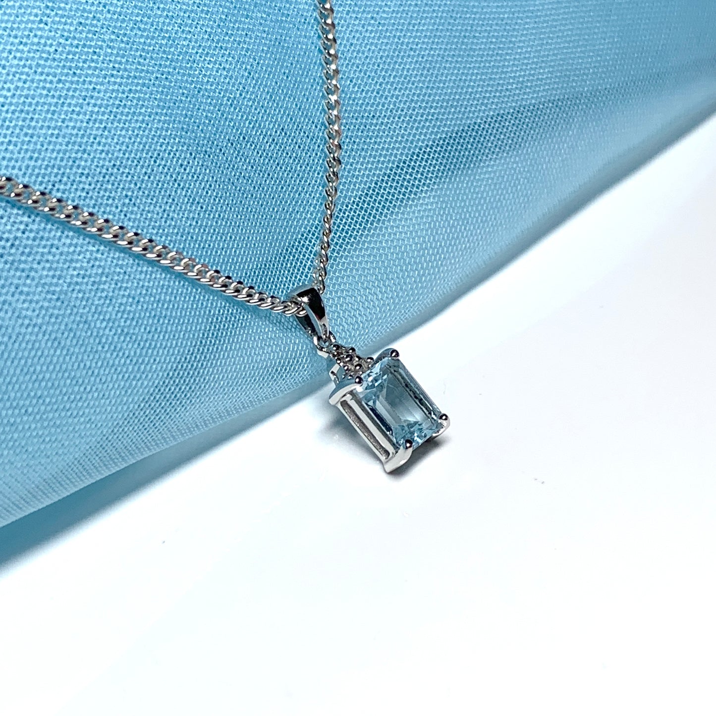 Blue topaz square shaped sterling silver diamond necklace pendant