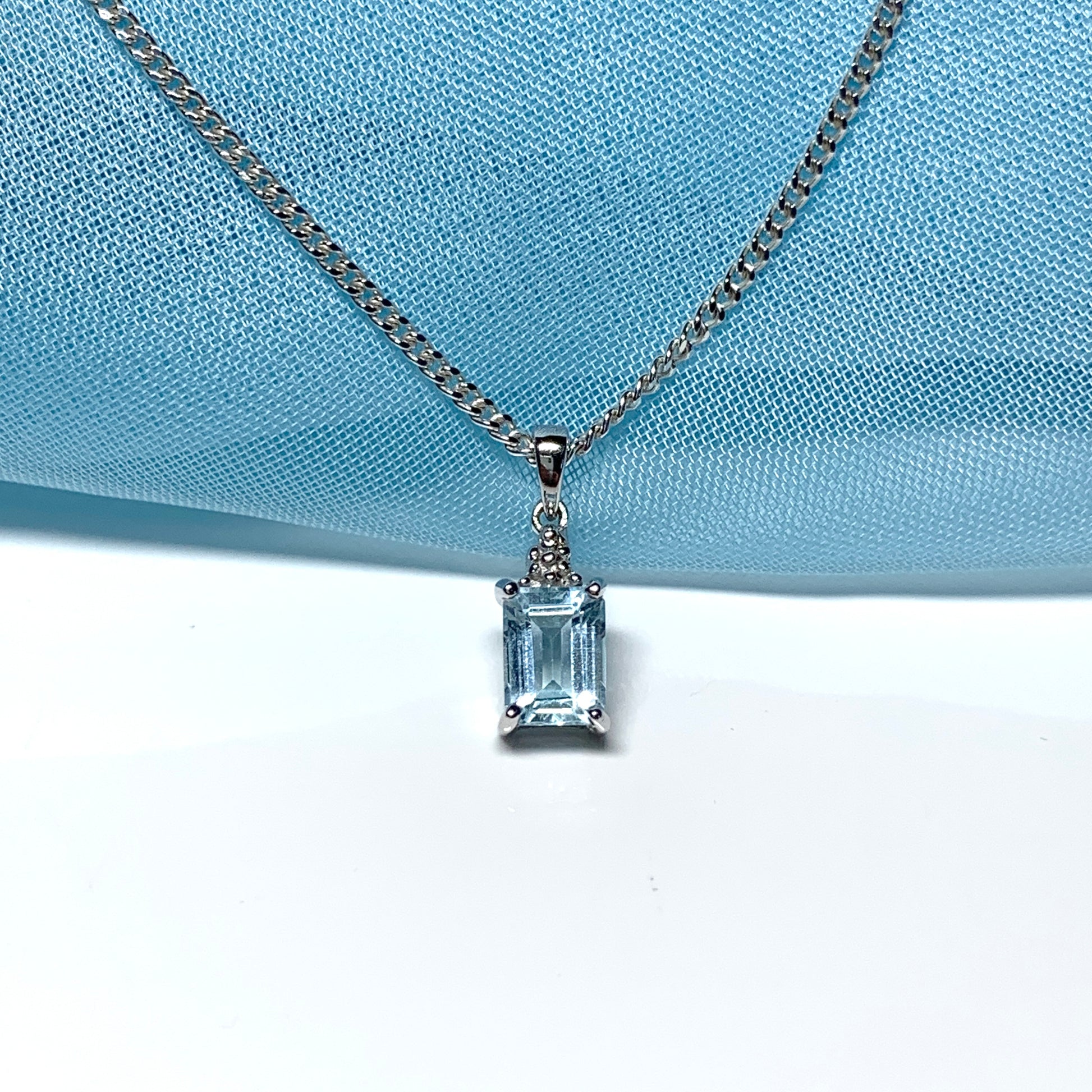 Blue topaz square shaped sterling silver diamond necklace pendant