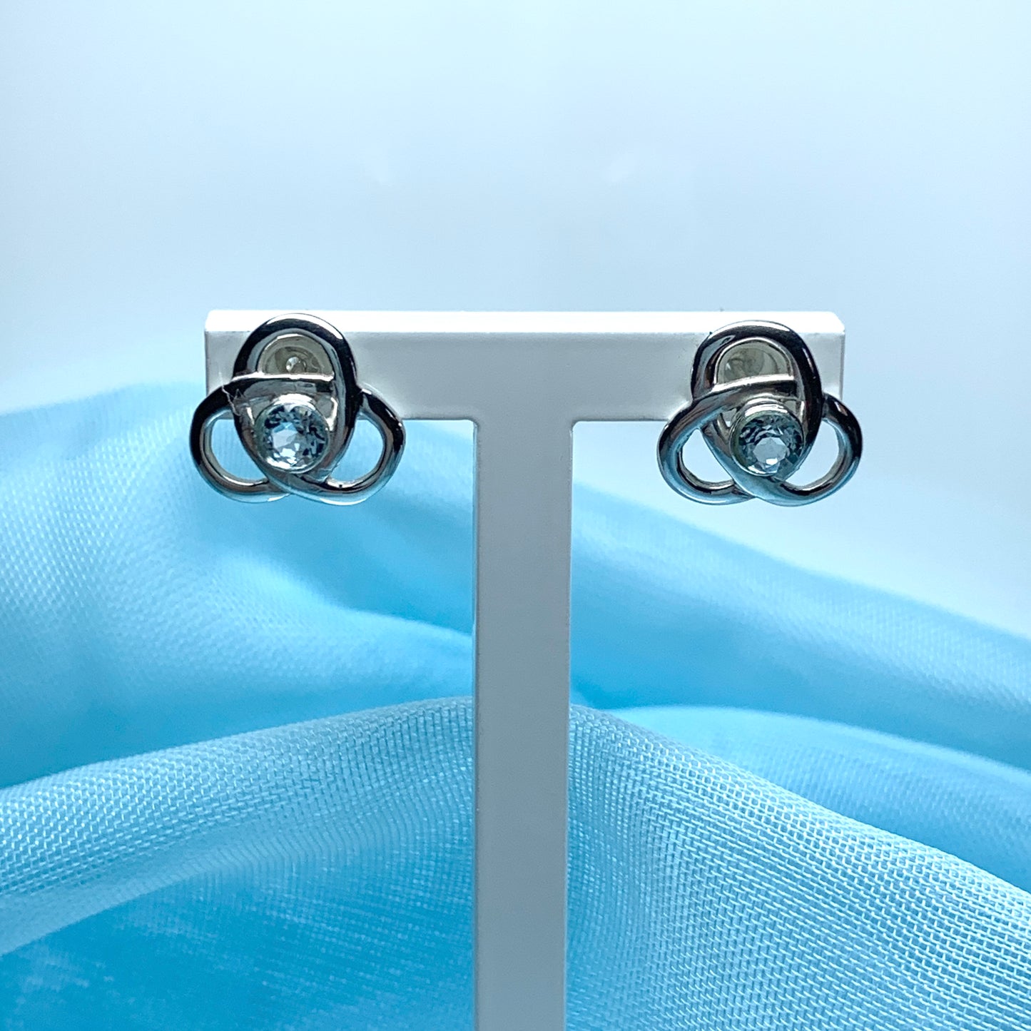 Blue topaz sterling silver Celtic stud earrings