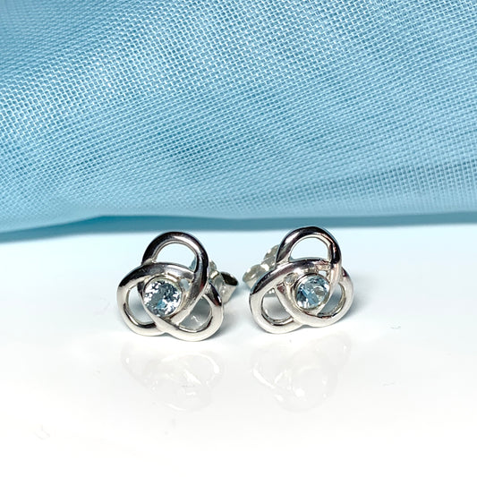 Blue topaz sterling silver Celtic stud earrings
