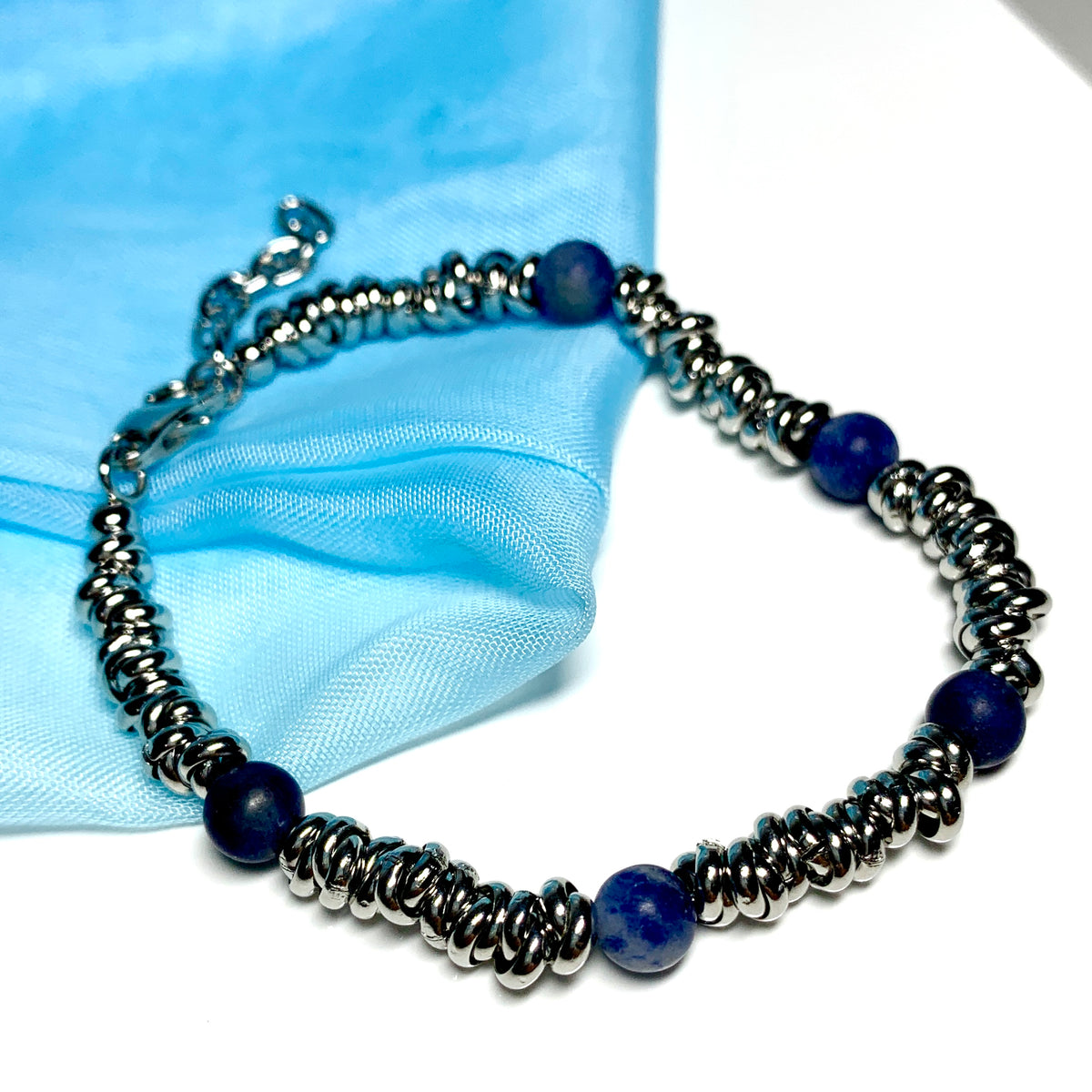 Bracelet blue lapis lazuli heavy solid stainless steel