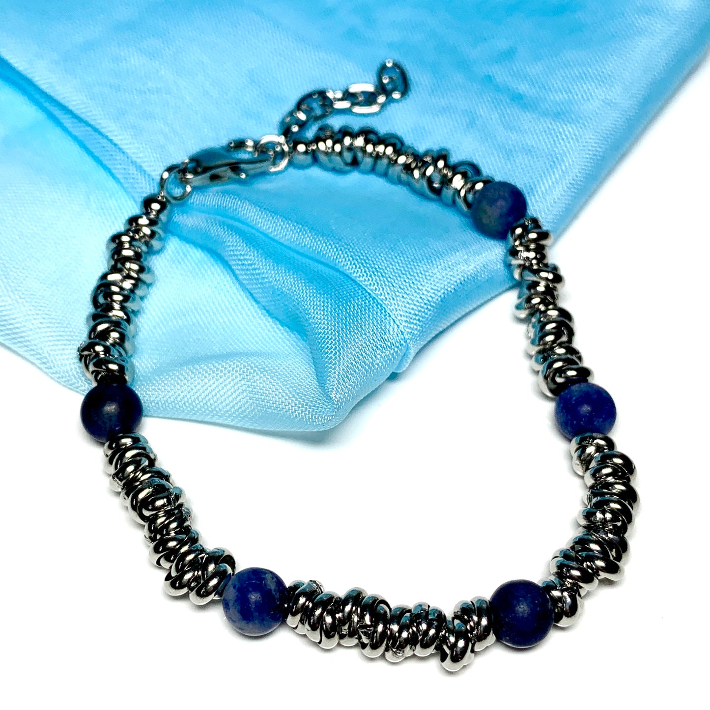 Bracelet blue lapis lazuli heavy solid stainless steel