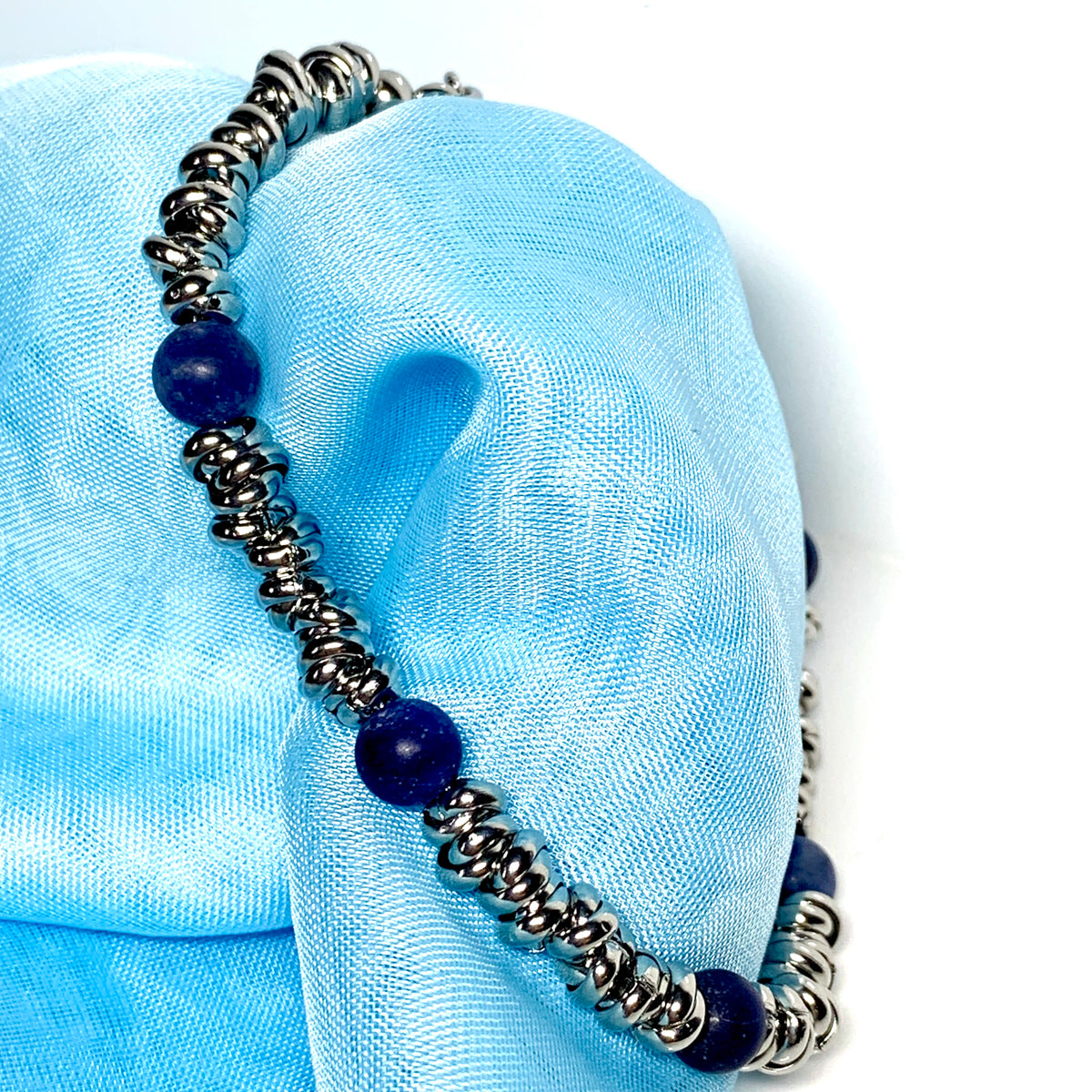 Bracelet blue lapis lazuli heavy solid stainless steel